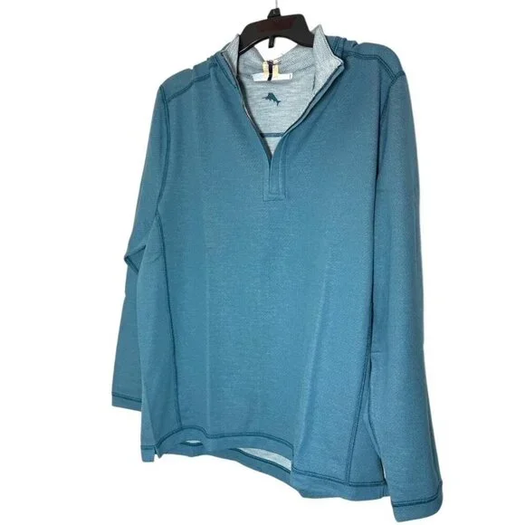 Tommy Bahama Men Blue Quarter Zip Knit Collared Reversible Sweatshirt Sz XL New - Picture 6 of 11